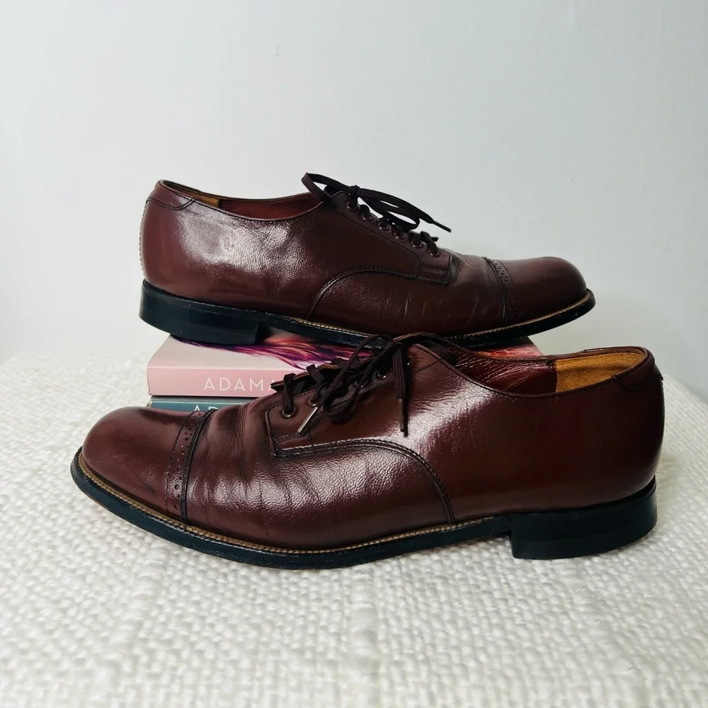 Stacy Adams Mens Classic Leather Dress Cognac Cap-‎ Toe Shoes Size 8 1/2
